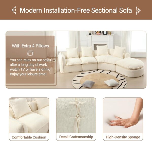 137" Modular Sectional Couch,Comfy Upholstered Sectional Sofa,High Density Sponge Floor Sofa,5 Seater Cloud Sofa for Living Room,Bedroom,Apartment,Beige - Image 4