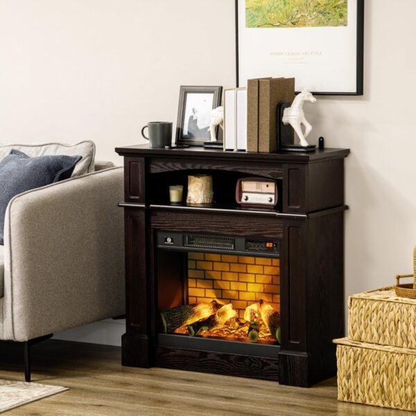 HOMCOM 31.75" W x 31" H Electric Fireplace Mantel TV Stand, Media Console Center Cabinet with a Shelf, Dark Coffee - Image 2