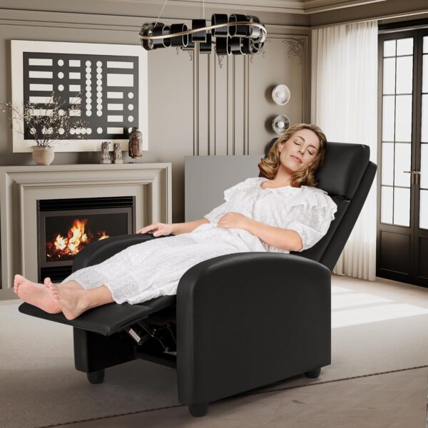Rankok Recliner Chair Modern PU Leather Reclining Chair Ergonomic Adjustable Recliner for Living Room Home Theater Seating Single Sofa (Black) - Image 2