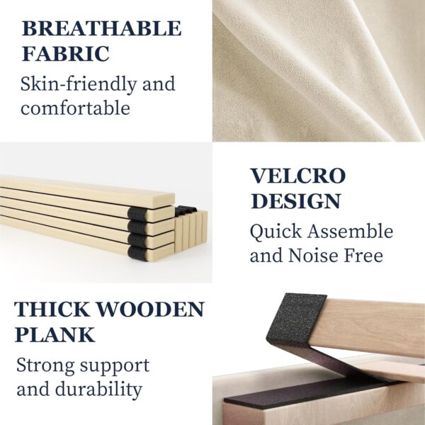 Queen Bed Frame, Platform Beds with Upholstered Headboard, Mattress Foundation with Wooden Slats Support, Easy Assembly, Noise Free, No Box Spring Needed, Beige Velvet - Image 6