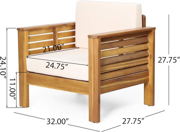 Christopher Knight Home Louver Club Chairs, Teak + Cream - Image 3