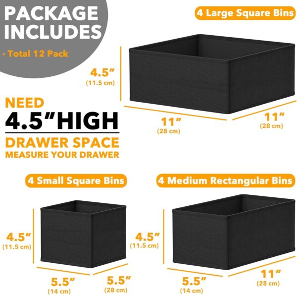 SpaceAid Drawer Organizer Clothes, 12 Pack Dresser Organizer Bins for Nursery, Closet Organization and Storage Dividers for Clothing, Baby Clothes, Underwears, Socks (Black) - Image 6