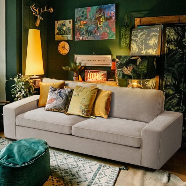 Modern Sofas Couches with Deep Seat, Comfy Chenille Sofa for Living Room, Lounge Loveseat Sofa Couch with Removable Cover for Apartment, Small Space, Office, Studio (Beige) - Image 6