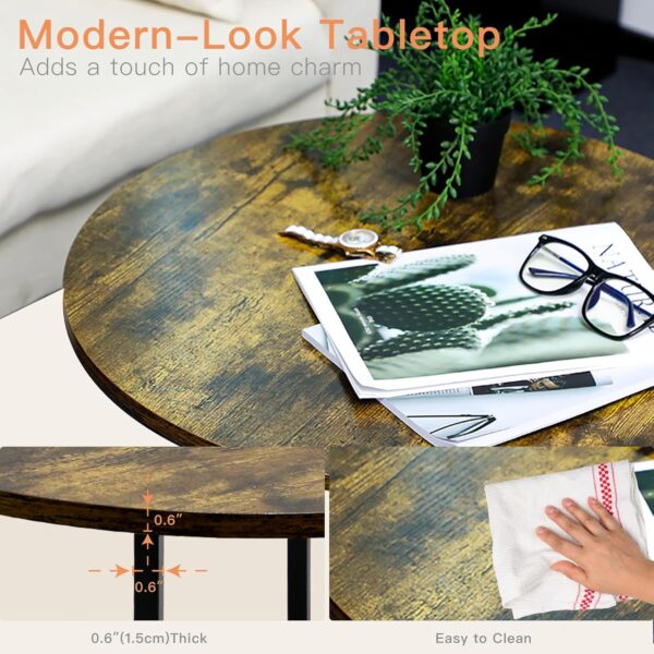 Round Coffee Table, 23.6" Small Coffee Tables for Living Room, Circle Coffee Table with Metal Frame, Wood Coffee Tables for Small Spaces, Modern Center Table for Home, Office, Rustic Brown - Image 6