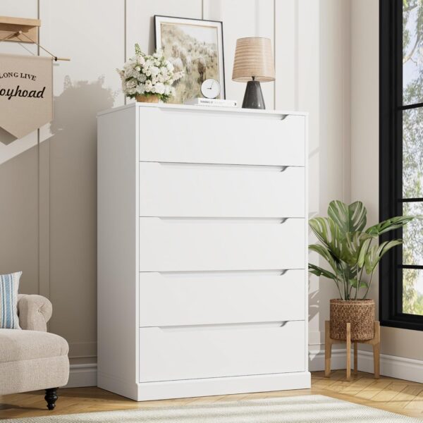 HOSTACK 43.3" Tall Modern 5 Drawer Dresser for Bedroom, Large Chest of Drawers with Storage, Wood Clothes Storage Organizer with Cut-Out Handle, Accent Storage Cabinet for Living Room, Ash Gray - Image 5