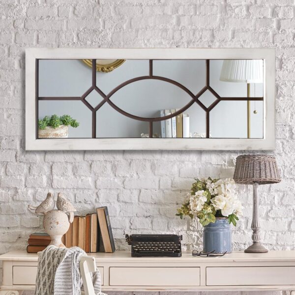 Farmhouse Mirror for Wall Decor 43.3" x 17.7" Large Rustic Mirror Wooden Decorative Wall Mirror for Living Room, Bedroom, Entryway - Image 2