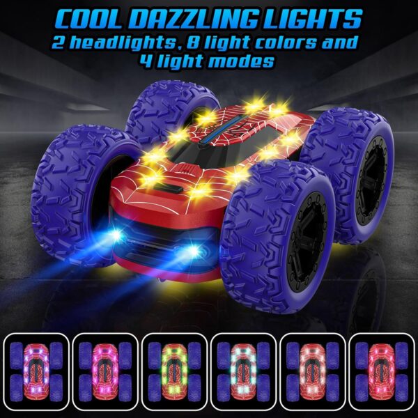 Remote Control Car for Boys, RC Cars for Kids with Colorful LED Lights, 2.4Ghz Double Sided 360° Flips 4WD Stunt Car, Rechargeable Toy Cars for Boys Girls Ages 4-6 5-7 6-8 8-12 Birthday Gift - Image 3