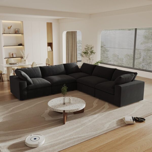 Cloud Modular Sectional Sofa Couch,120.45" V Shaped Convertible Couches with Corner Sofa for Living Room,Minimalist Deep Sofa Couches,Sofa Covers Washable&Replaceable(Black)