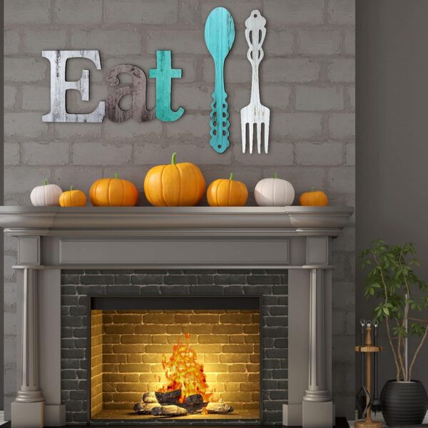 Set of EAT Sign, Fork and Spoon Wall Decor, Rustic Wood Eat Decoration, Cute Eat Letters for Kitchen and Home, Decorative Hanging Wooden Letters, Country Wall Art for Dining Room (Delicate Colors) - Image 5