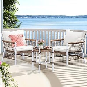 YITAHOME 3-Piece Outdoor Patio Furniture Wicker Bistro Set, All-Weather Rattan Conversation Chairs for Backyard, Balcony and Deck with Soft Cushions, Beige
