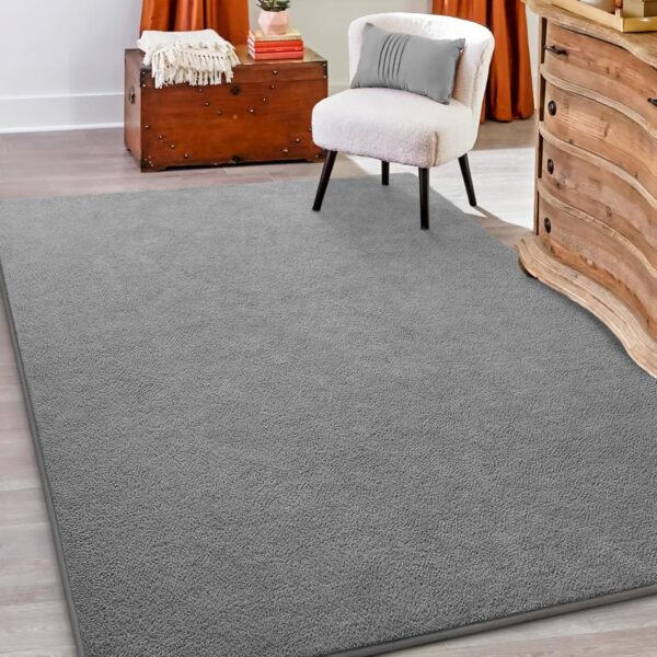 Hutha Large Area Rugs for Bedroom Living Room, 5x8 Grey Solid Fluffy Super Soft Memory-Foam Furry Bedside Carpets, Modern Indoor Floor Rug Aesthetic Minimalist Rug for Kids Girls Boys Home Decor - Image 4