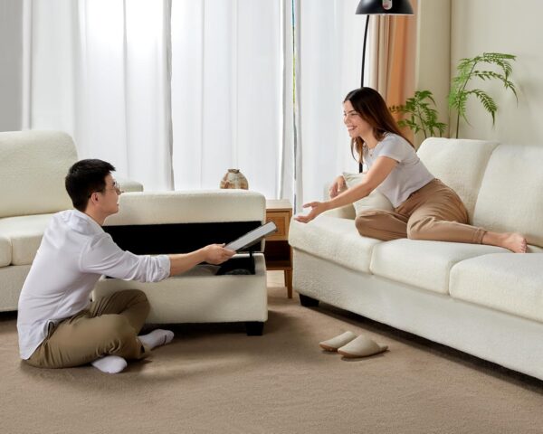 VanAcc Sofa, Comfy Sofa Couch with Extra Deep Seats, Modern Sofa- Ottoman Sofa, Couch for Living Room Apartment Lounge, Offwhite Bouclé - Image 4