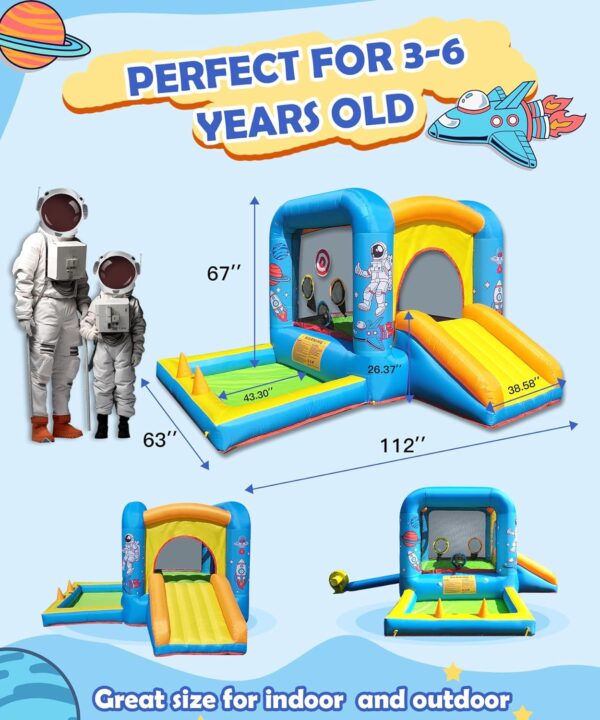 Inflatable Bounce House with Blower for Kids 3-6 y/o, Jumping Castle with Slide, 112x63x67'' Toddlers Bouncer with Ball Pit, Bouncy House for Indoor/Outdoor - Image 5