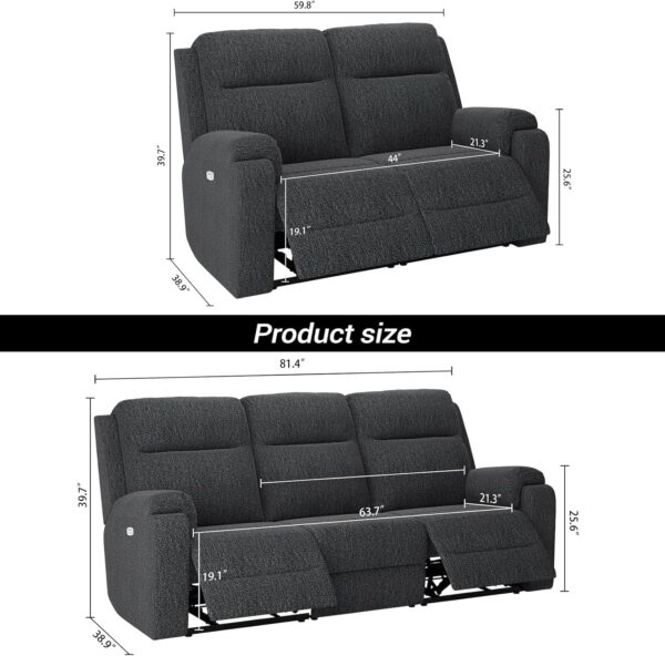 Power Swivel Recliner Chair Rocker Reclining Chairs with Overstuffed Arm and Backrest for Adults, Electric Rocking Recliner Sofa Chair for Living Room, Dark Grey - Image 2