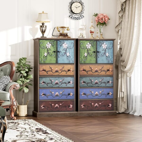 finetones 50’’ Tall Dresser, Boho Dresser Vintage Dresser with 4 Drawers and 2 Doors, Wood Dresser Chests of Drawers for Home, 16.1D x 23.6W x 50H Inch - Image 4