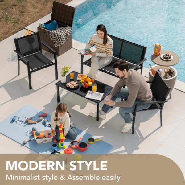 Devoko 4 Pieces Patio Furniture Set Outdoor Garden Patio Conversation Sets Poolside Lawn Chairs with Glass Coffee Table Porch Furniture (Black) - Image 4
