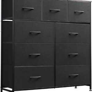 WLIVE 9-Drawer Dresser, Fabric Storage Tower for Bedroom, Hallway, Entryway, Closet, Tall Chest Organizer Unit with Fabric Bins, Steel Frame, Wood Top, Easy Pull Handle, Charcoal Black