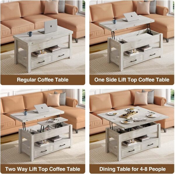 Rolanstar Coffee Table Lift Top, Multi-Function Convertible Coffee Table with Drawers and Hidden Compartment, Coffee Table Converts to Dining Table for Living Room, Home Office,Grey - Image 5