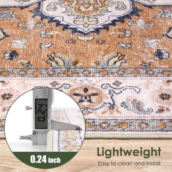 Area Rug for Living Room 9x12 - Vintage Washable Rugs Traditional Floor Carpet Soft Oriental Area Carpet Big Neutral Rug Low Pile Stain Resistant Rug for Bedroom - Grey/Orange - Image 7