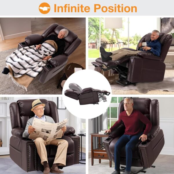 Triple Motor Large Power Lift Recliner Chair for Elderly with Heat and Massage, Lay Flat Lift Chairs for Seniors Infinite Position, Extended Footrest, USB Ports, Cup Holder, Dark Brown - Image 3