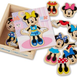 Melissa & Doug Disney Minnie Mouse Mix and Match Dress-Up Wooden Play Set (18 pcs) - Minnie Mouse Toys For Disney Fans, Fashion Puzzle Travel Toys For Kids Ages 3+