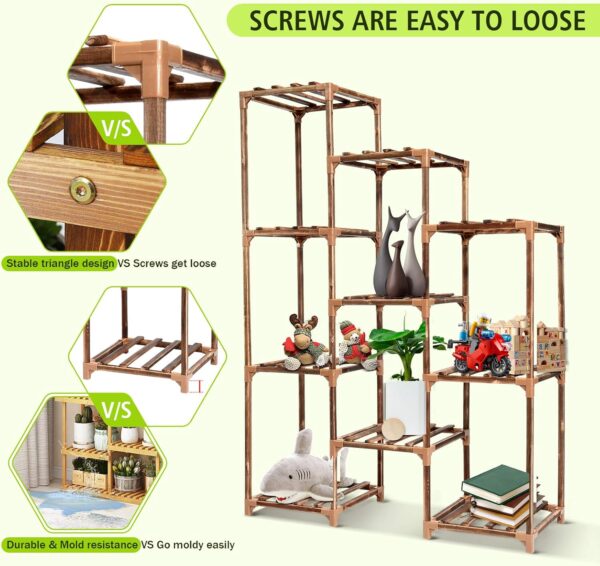 cfmour Plant Stand Indoor Outdoor, 10 Tire Tall Large Wood Plant Shelf Multi Tier Flower Stands,Garden Shelves Wooden Plant Display Holder Rack for Living Room Corner Balcony Office Lawn Patio - Image 2