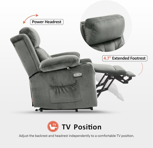 MCombo Small Dual Motor Power Lift Recliner Chair with Massage and Heat for Petite Elderly People, Adjustable Headrest, Infinite Position, USB Ports, Fabric 7660 (Grey, Small) - Image 6