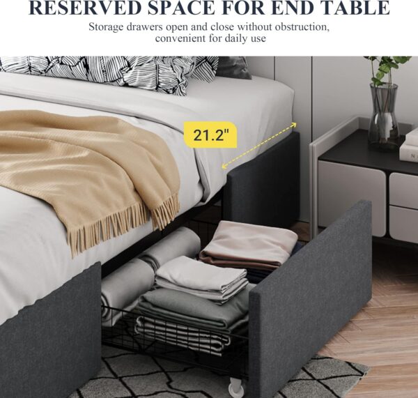 Allewie Full Size Platform Bed Frame with 3 Storage Drawers, Fabric Upholstered, Wooden Slats Support, No Box Spring Needed, Noise Free, Easy Assembly, Dark Grey - Image 3