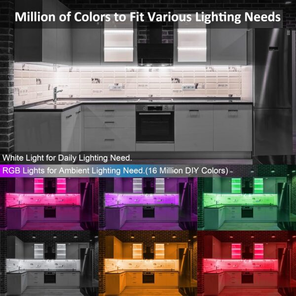 6 Pcs RGB Under Cabinet Lights Kit, Smart App and Remote Control Under Cabinet Lighting, Dimmible Under Counter Lights for Kitchen, Plug in LED Lights for Cabinet, Counter, Workbench, Desk - Image 3