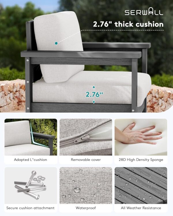 SERWALL 5 Pieces HDPE Outdoor Conversation Sofa Set with Cushions, Grey Frame and Khaki Cushion - Image 4