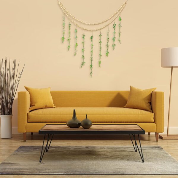 Hanging Eucalyptus Boho Wall Decor Large Boho Bedroom Wall Hanging Wooden Bead Garland Artificial Eucalyptus Natural Greenery Decoration, 36 x 36 Inch - Image 7