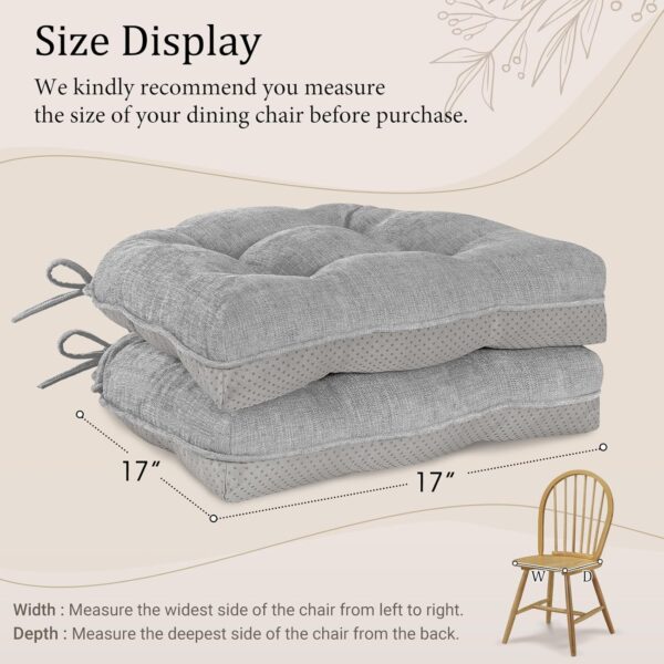 cozyide Chair Cushions for Dining Chairs, 17" x 17" Non-Slip Kitchen Chair Pads with Adjustable Ties, Memory Foam Indoor Chair Cushions for Dining Room, Light Grey (Pack of 2) - Image 5