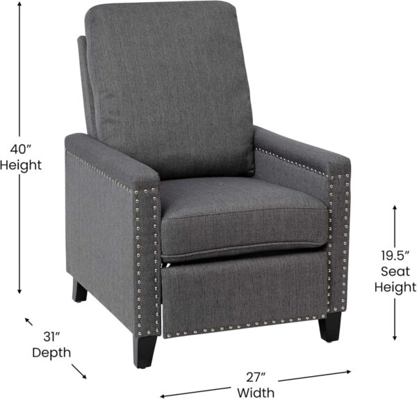 Flash Furniture Carson Transitional Style Push Back Recliner Chair - Gray Fabric Upholstery - Accent Nail Trim - Pillow Back Recliner - Image 5