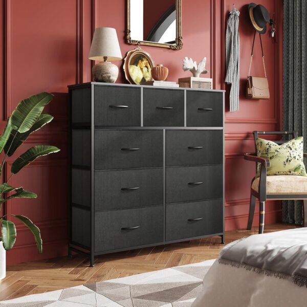 WLIVE 9-Drawer Dresser, Fabric Storage Tower for Bedroom, Hallway, Entryway, Closet, Tall Chest Organizer Unit with Fabric Bins, Steel Frame, Wood Top, Easy Pull Handle, Charcoal Black - Image 6