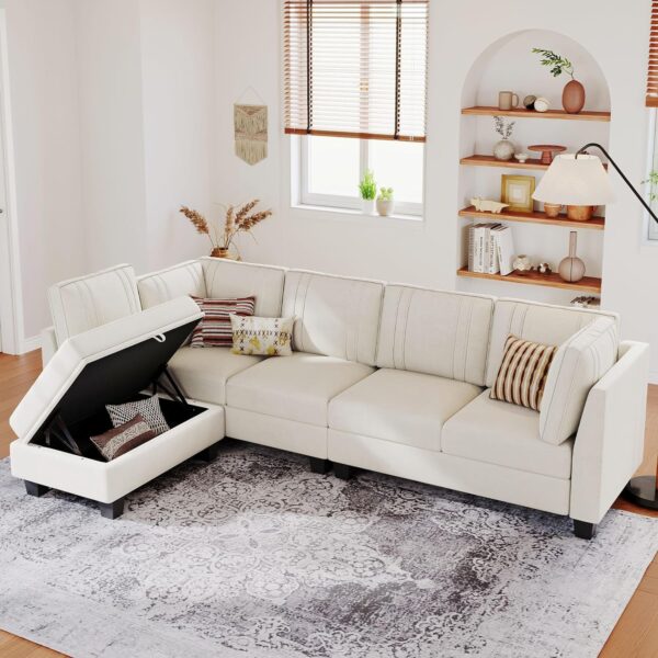 Belffin 4 Seater Sectional Sofa with Reversible Chaise, Velvet L Shaped Sofa Sectional Couch with Convertible Storage Ottoman Black - Image 4