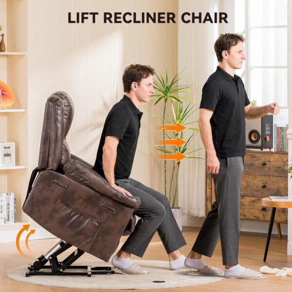 COMHOMA Power Lift Recliner for Elderly, Lift Chair with Heat and Massage，PU Recliner Sofa with Timing Function 2 Side Pockets and Infinite Position for Living Room, Brown - Image 4