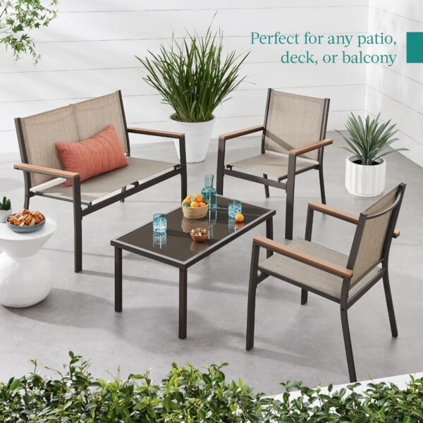 Best Choice Products 4-Piece Outdoor Textilene Patio Conversation Set, Backyard Furniture w/Loveseat, Coffee Table, Steel Frame - Brown/Tan - Image 3