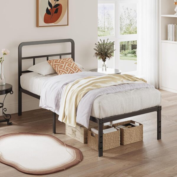 16 Inch Twin XL Bed Frame with Headboard No Box Spring Needed Metal Platform Heavy Duty Steel Slat Mattress Foundation/Easy Assembly/No Noise/Black - Image 5