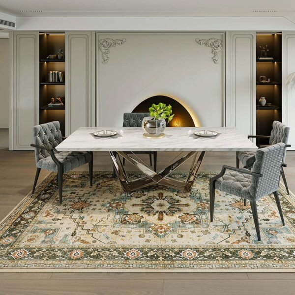 Large Area Rug for Living Room 9x12 - Machine Washable Soft Vintage Rug Oriental Area Carpet Thin Farmhouse Rugs Non Slip Floor Rug Low Pile Rug for Bedroom Dorm Office House Decor - Image 6