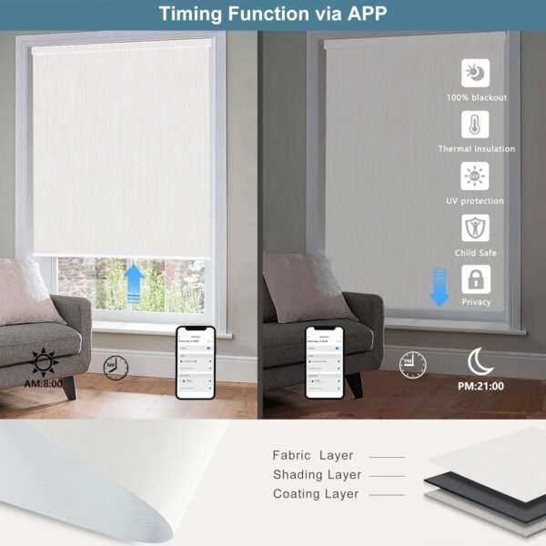Motorized Blinds with Remote,100% Blackout Smart Roller Blinds Compatible with Apple Homekit Google Home and Alexa Via HUB,and Motorized Window Blinds Customized - Image 4