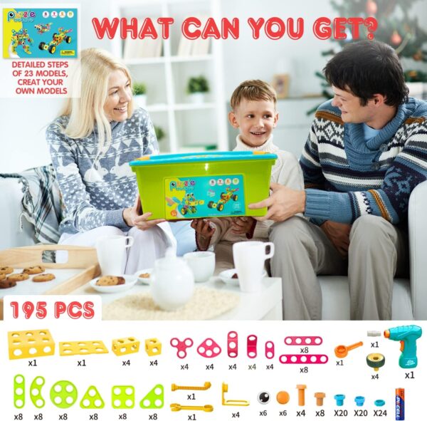 NXONE 195 PCS Educational STEM Toys for Boys and Girls Ages 3 4 5 6 7 8 9 10 Construction Building Blocks Toy Building Sets Kids Toys Creative Activities Games with Storage Box - Image 6