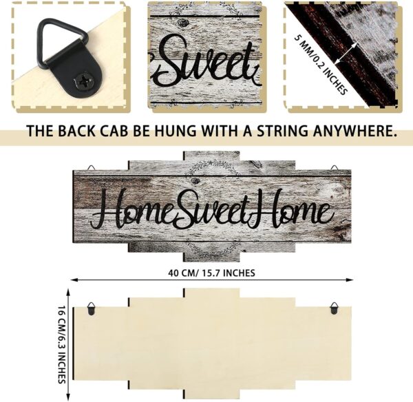 Jetec Home Sweet Home Sign, Rustic Wood , Large Farmhouse Home Plaque Wall Hanging Wooden Sign for Bedroom, Living Room, Wall, Wedding Decor (Gray) - Image 2
