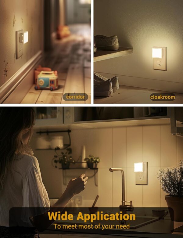 JandCase Night Lights Plug into Wall 2 Pack, Plug in Night Light with Dusk-to-Dawn Light Sensor, 3000K Soft White 0.3W, LED Nightlight for Bathroom, Adult, Hallway - Image 2