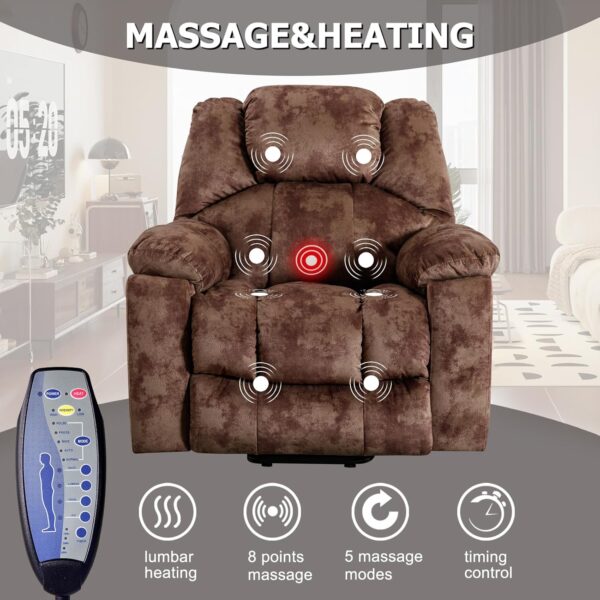Phoenix Home Large Power Lift Recliner with Massage and Heat for Elderly, Electric Chair with USB Port, 2 Hidden Cup Holders, Brown2 - Image 3