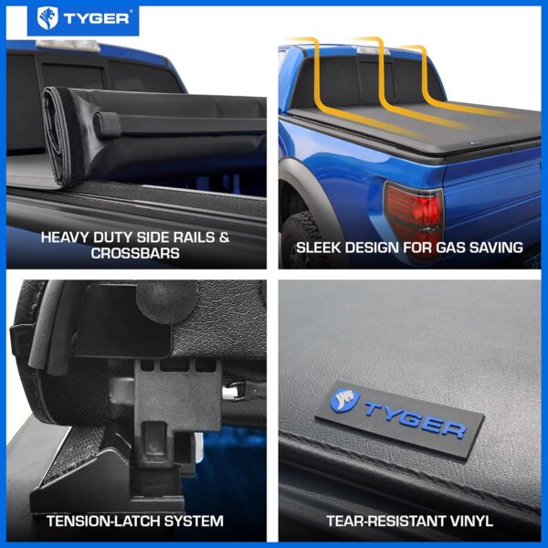 Tyger Auto T1 Soft Roll-up Truck Bed Tonneau Cover Compatible with 2019-2024 Chevy Silverado GMC Sierra 1500 (Not Fit 19 LD; 19-24 Classic) | 5'10" (70") Bed | TG-BC1C9053 - Image 3