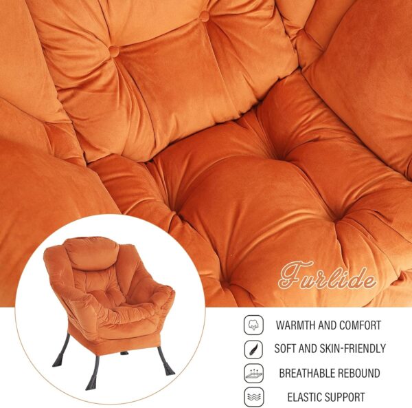 Lazy Chair with Ottoman, Modern Chair with Folding Footrest, Lounge Accent Chair, Comfortable Reading Chair, Oversized Armchairs for Bedroom, Study, Living Room, Courtyard (Velvet Orange) - Image 4