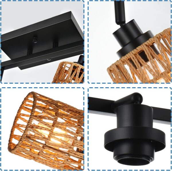 MELUCEE Ceiling Track Lighting Kits 6 Light Farmhouse Bathroom Light Fixtures with Flexibly Rotatable Light Head, Black Spotlights with Rattan Lamp Shade for Hallway Porch Foyer Bath - Image 5