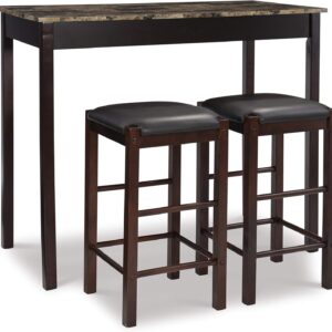Linon Brown 3-Piece Table Faux Marble Tavern Set, 42" w x 22.25" d x 36" h