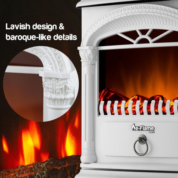 Hamilton Indoor Compact Freestanding Electric Fireplace Space Heater - Realistic 3-D Wood Burning Flame (Winter White) - Image 5