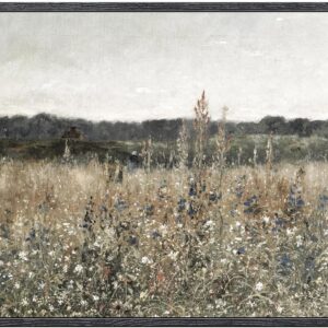 InSimSea Black Framed Canvas Wall Art Vintage Decor, Wildflower Field Paintings Prints, Rustic Landscape Wall Decor for Bathroom Office, Dining Room 12x16 inch